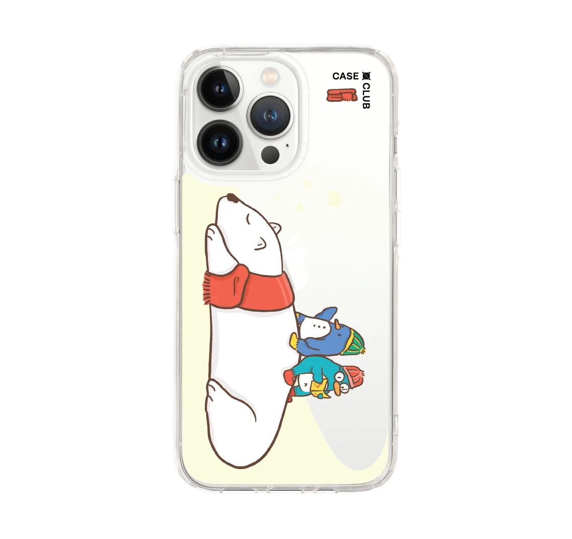 เคสใส iphone 14 pro หมีขั้วโลกนอนเล่นกันเพื่อนเพนกวิน